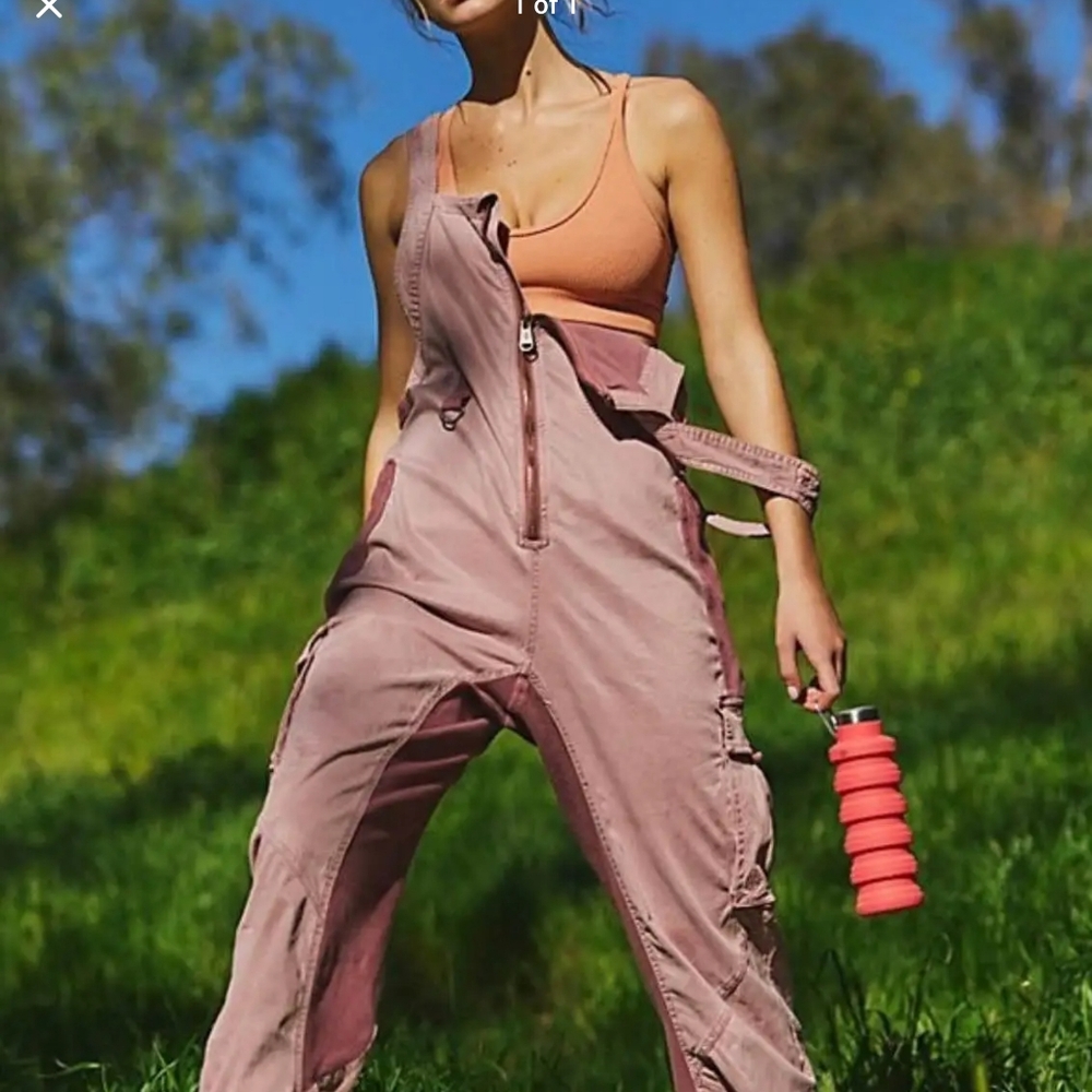 Free people fast track cargo jumpsuit in withered rose